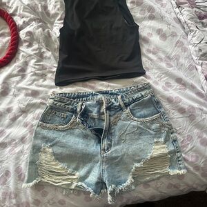 SHEIN Light Blue Distressed Jean Shorts